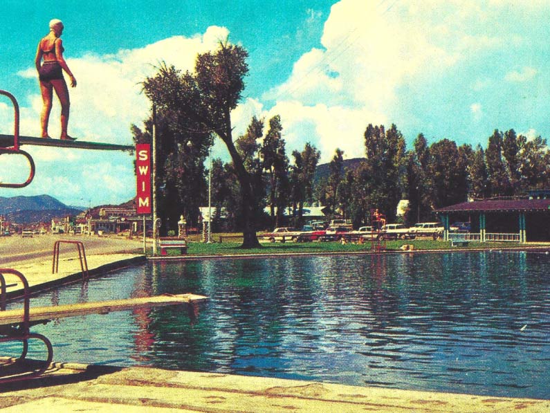 Women on the high dive in a photo of the pool from 1968.